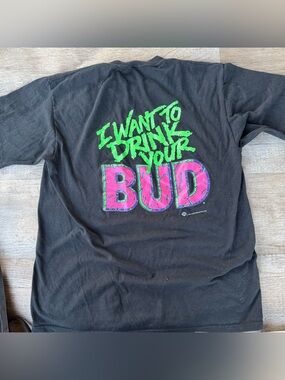 Vintage Single Stitch 90s Anheuser Busch Neon I Want To Drink Your Bud T Shirt